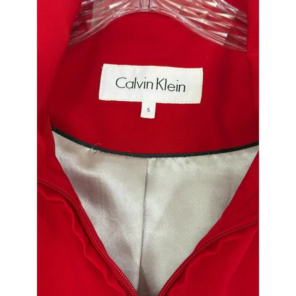 Calvin Klein Women’s Small Red Longline Jacket Coat Minimalist Quiet Luxury